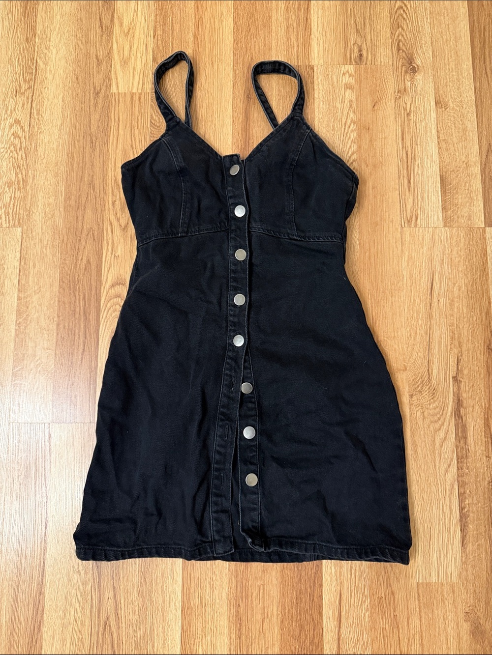 Topshop Black Button-Front Mini Dress with Spaghetti Straps